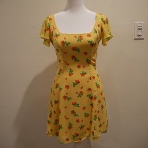 Aritzia Sunday Best Raelyn Mini Yellow Strawberry Dress
